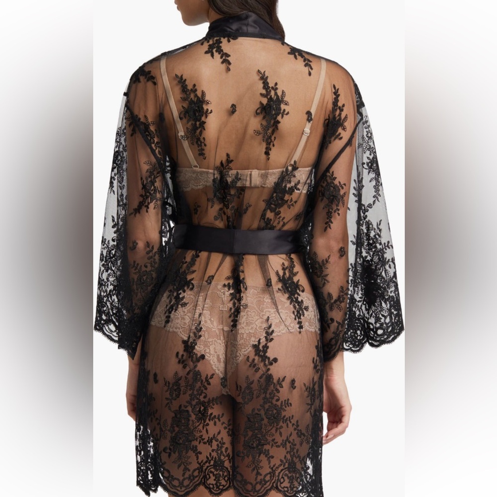 Black Sheer Lace Robe - Picture 2 of 4